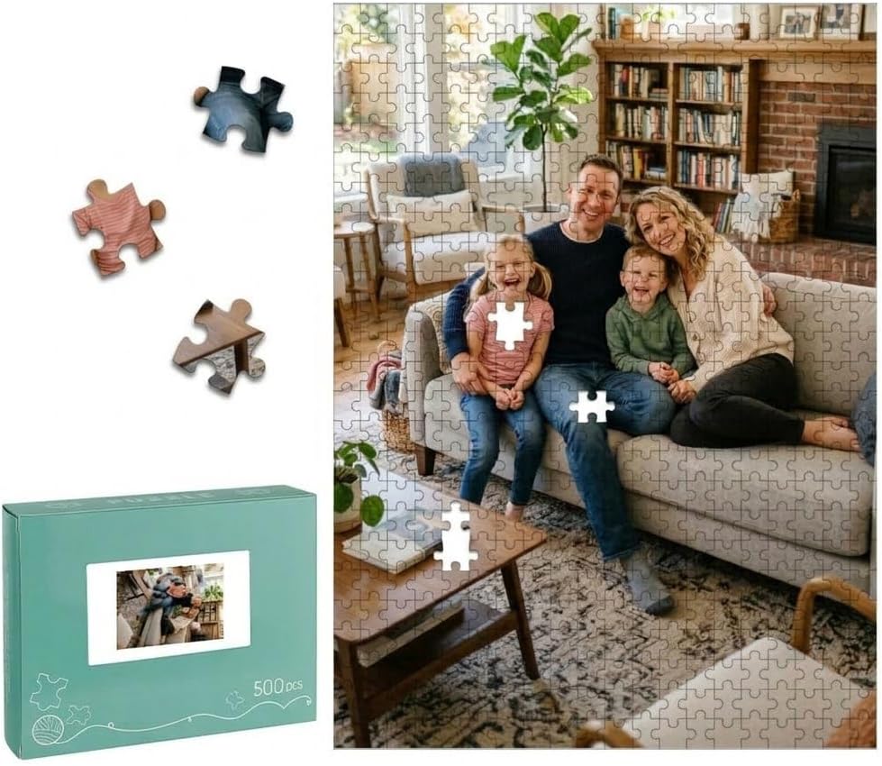 USA Ship, Custom Photo Puzzle Wooden – 500 Piece Personalized Jigsaw Puzzle, Unique Gift for Family, Couple, Birthday, Anniversary, Mother's Day (US-500-Vertical)