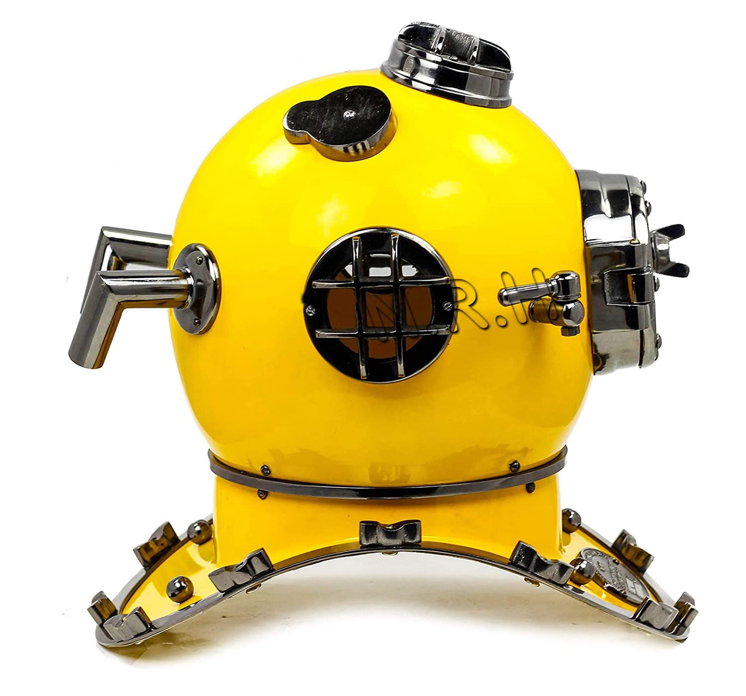 Casco de Buceo de 18 Pulgadas US Navy | Cascos Decorativos de Buceo de Cobalto con Acabado Amarillo