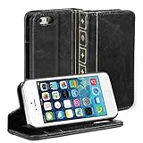 iPhone 5S case, GMYLE Book Case Vintage (With Hard Case Cover) for iPhone 5 5S - Black Classic [Crazy Horse Pattern] [PU Leather] Book style Wallet Flip Case Cover