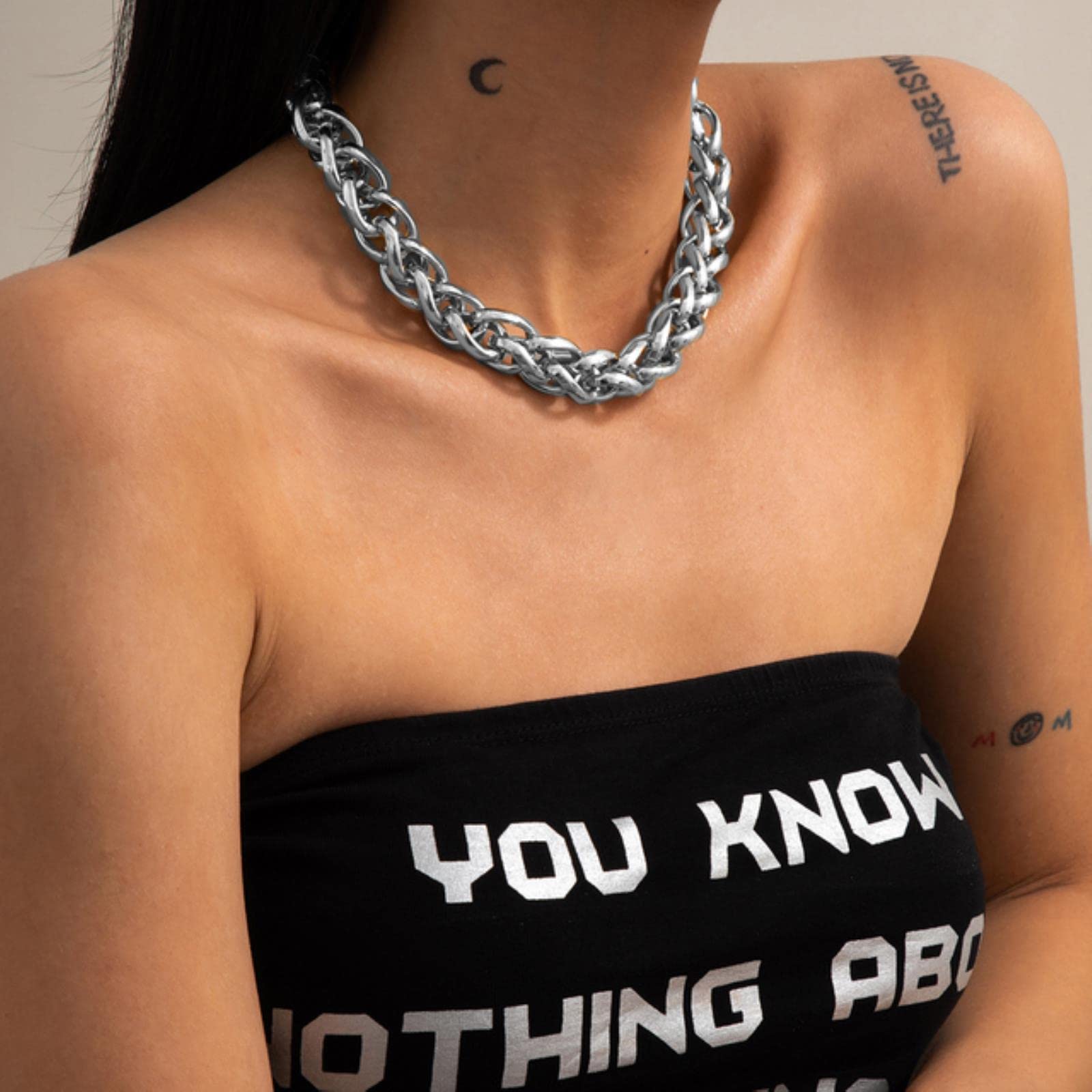 Wszjln Women's Silver Color S12 Punk Knotted Short Choker Necklace For Trendy Statement Thick Chain Necklace Neck Fashion Jewelry Collar