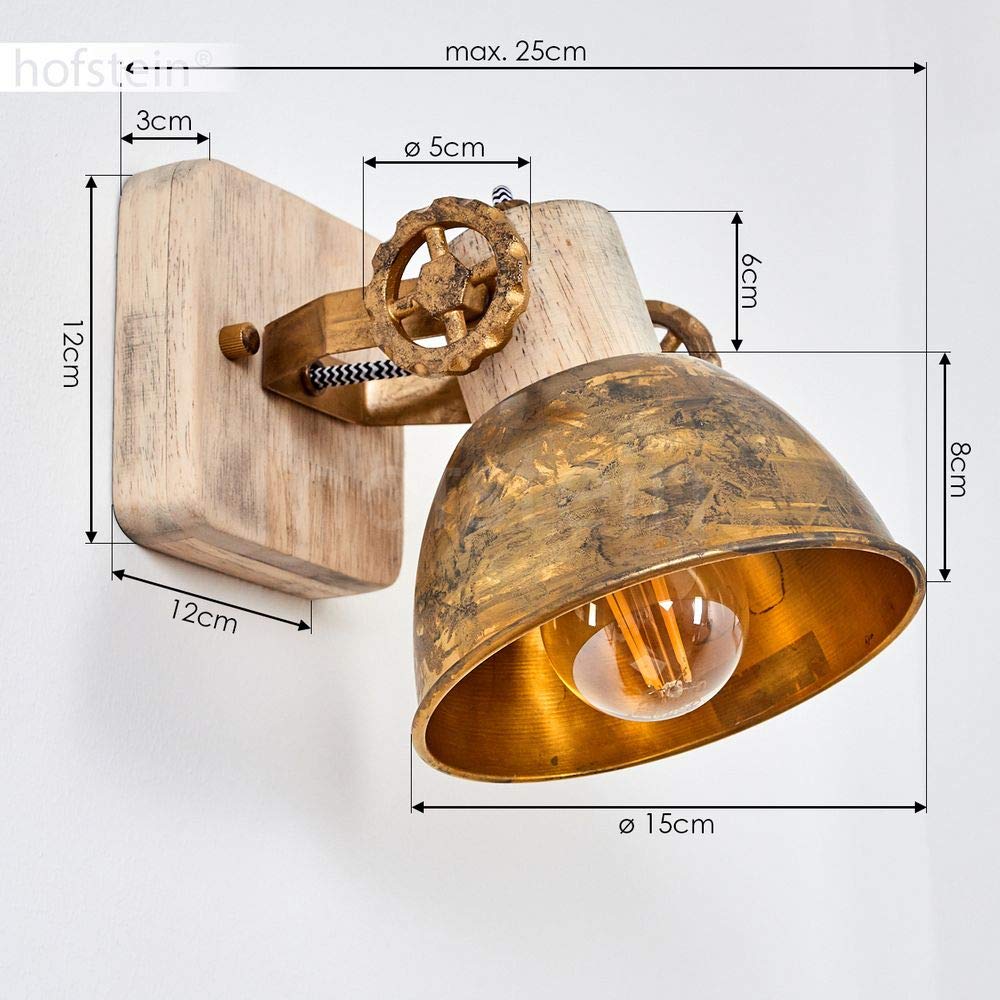 Applique Orny en bois et métal aspect bronze ancien, spot mural pivotant de style rétro-industriel, idéal dans un salon vintage, pour 1 ampoule E27, ampoule(s) non incluse(s)