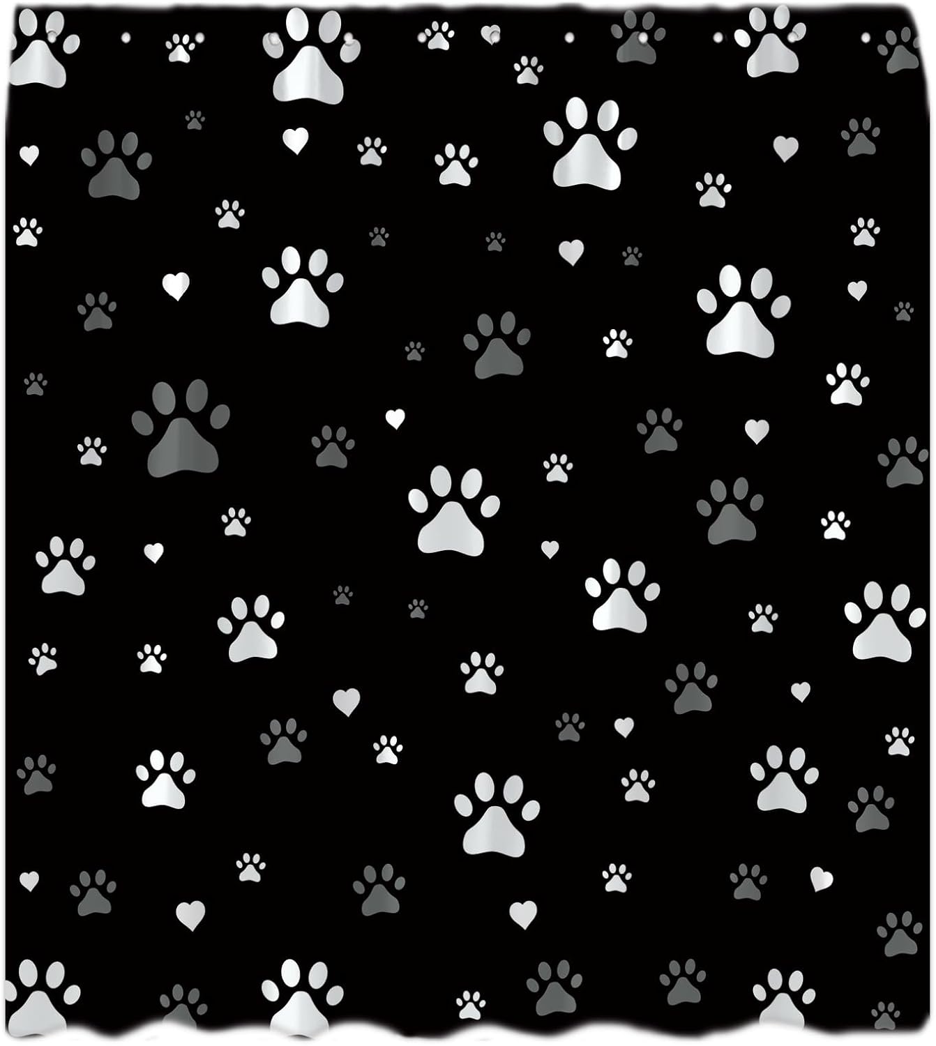 Funny Dog Paw Print Shower Curtain for Bathroom Black Grey Pet Footprints Hearts Creative Cute Animal Drawing Modern Polyester Fabric Bath Curtain 70 x 83 Inch