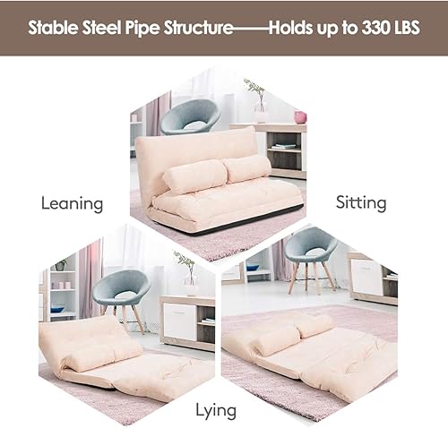 Miniatura 6 de Giantex Sofá ajustable con 2 almohadas sofá cama plegable multifuncional de 6 posiciones sofá cama para dormir sofá multifuncional de gamuza para