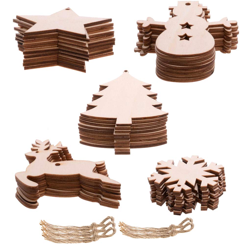 Kit Décoration Noël En Bois à Peindre - 224 Pièces DIY - Éléments Sapin, Flocons, Bonhommes - Pour Bricolage Familial
