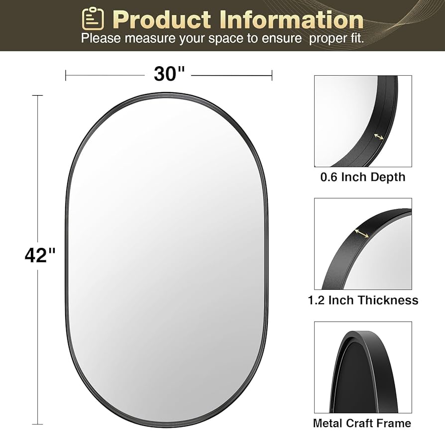 Amazon.com: Brightify Black Oval Mirror for Wall 30x42 Inch