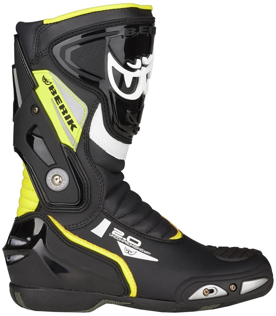 Berik Shaft 2.0 Stivali Moto, nero/giallo, 45