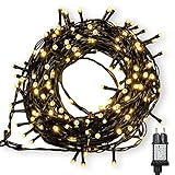 Lichterkette WISD 100 LED 12.8M Warmweiss Innen und Außen LED Beleuchtung auf Dunkelgrün Kabel mit Timer für Weihnachten Garten Party Dekoration Weihnachtsbaum Deko