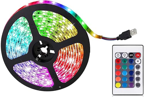 Boxwizard Tira de luces LED RGB, luces LED ultralargas que cambian de color con 24 teclas de control remoto, luces LED USB para dormitorio,