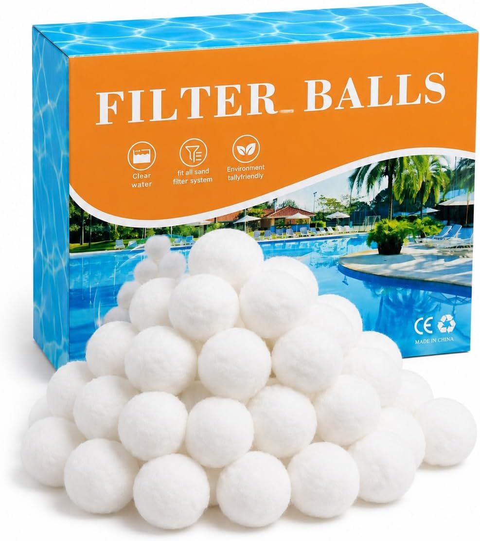 3lbs Pool Filter Balls for Sand Filter, Reusable Pool Sand Filter Balls, Efficient Pool Fiber Filter Balls, Blue Filter Media Balls for Pool (Equals 55lbs Pool Filter Sand) (White)
