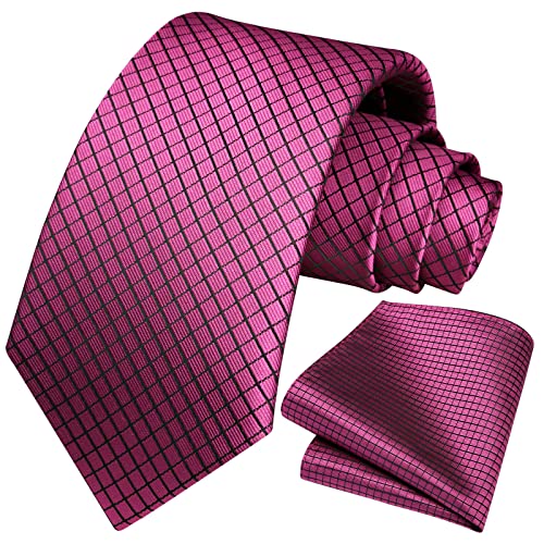 Image of HISDERN Mens Ties Plaid Tie and Pocket Square Set Classic Woven Formal Checkered Neckties & Handkerchief Wedding Party