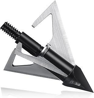 DEEPOWER Archery Broadheads 100 Grain 12-Pack 3 Blades Hunting Arrow Heads Arrow Tips Compatible with Crossbow and Compound Bow 1+1/2 inch Cut