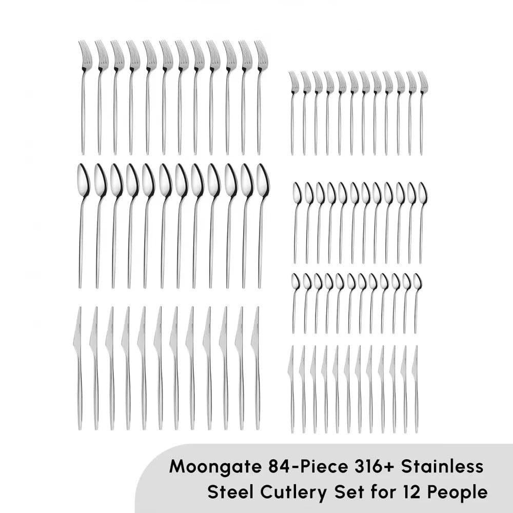 Karaca Moongate 316+ Juego de cubertería premium de 84 piezas para 12 personas