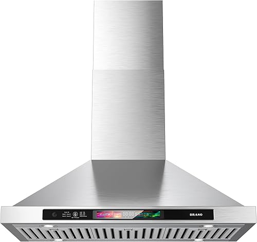 BRANO Campana extractora de montaje en pared de 30 pulgadas 900 CFM con control de vozgestostáctil, ventilación de campana de cocina de acero