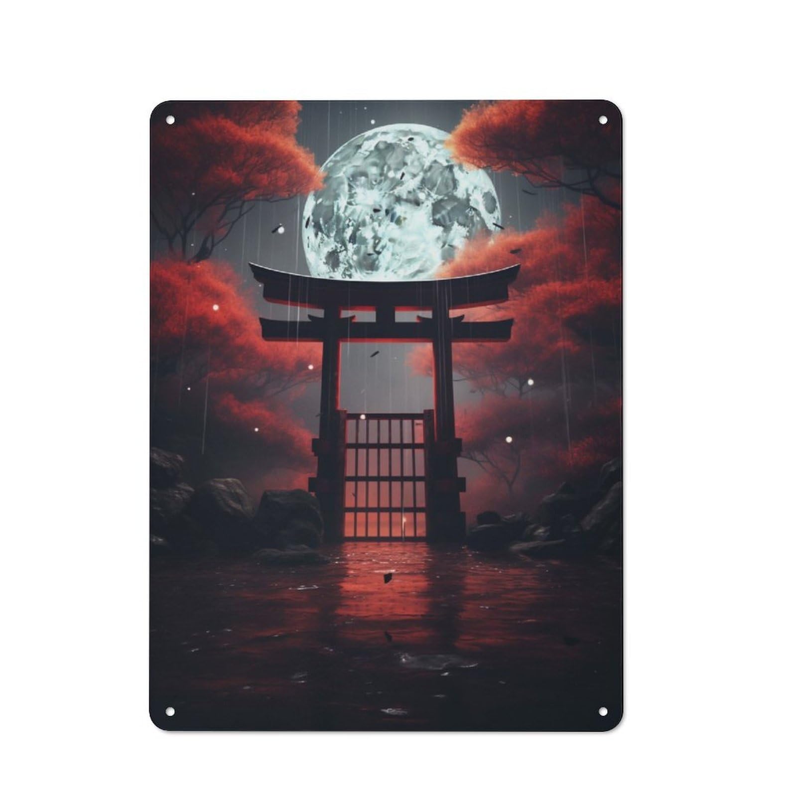 Nostalgic Red Fantasy Gate in Japan Metal Wall Sign 40x30cm, Bar Wall Plaque for Pub, Home Bar, Shed Or Man Cave
