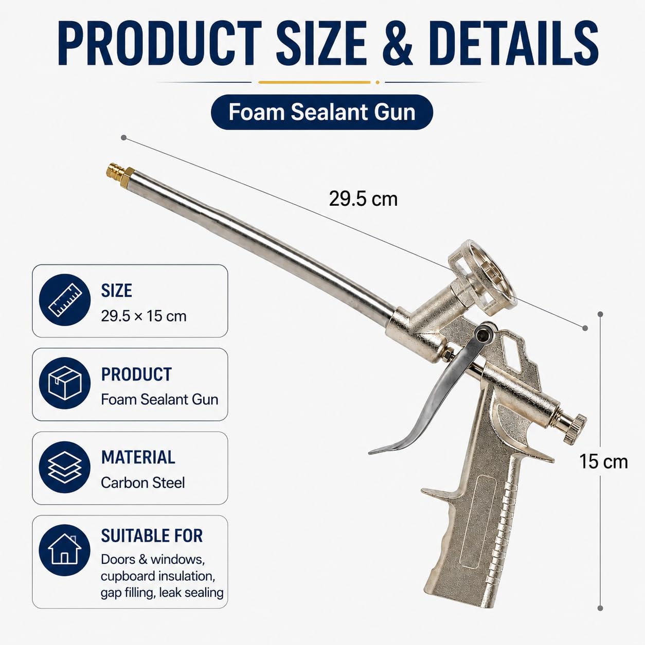 Pistolet Do Pianki Rozprężnej, Metalowy Aplikator Pu Z Regulacją Kontroli | Korpus Ze Stali Węglowej, Mosiężna Dysza, Bezpieczny Uchwyt Na Puszki I Ergonomiczny Uchwyt Do Drzwi, Okien, Izolacji