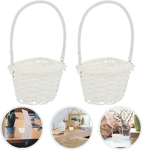 Miniatura 9 de HEMOTON 6 mini cestas tejidas de Pascua con asas, cestas de flores de ratán para niñas, mini cestas de picnic para pequeños recuerdos, artes y