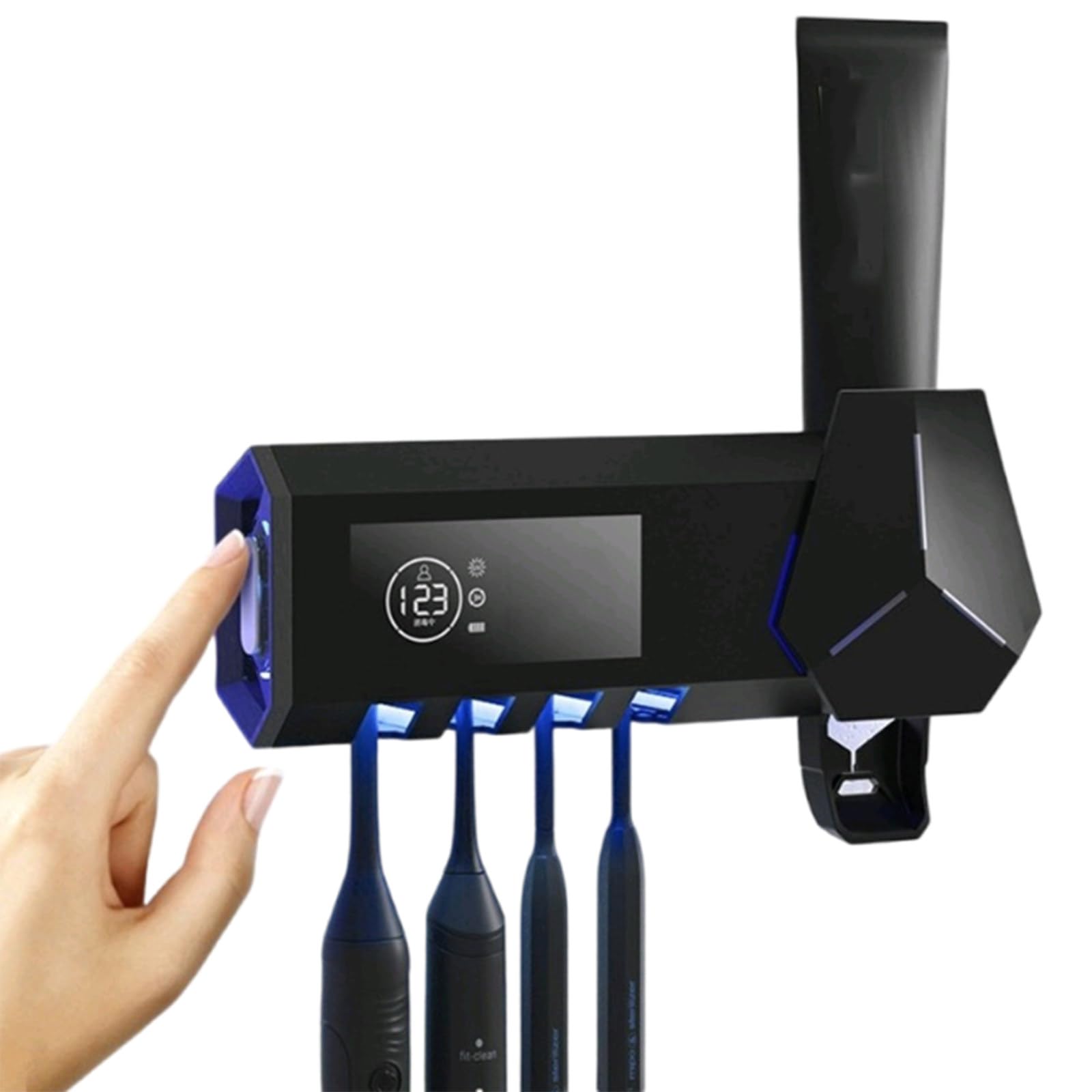Sterilizzatore per spazzolino UV intelligente Disinfezione senza punzonatura Scaffale per spazzolino da denti Spazzolino da denti a parete Spremere dispositivo per dentifricio,Black