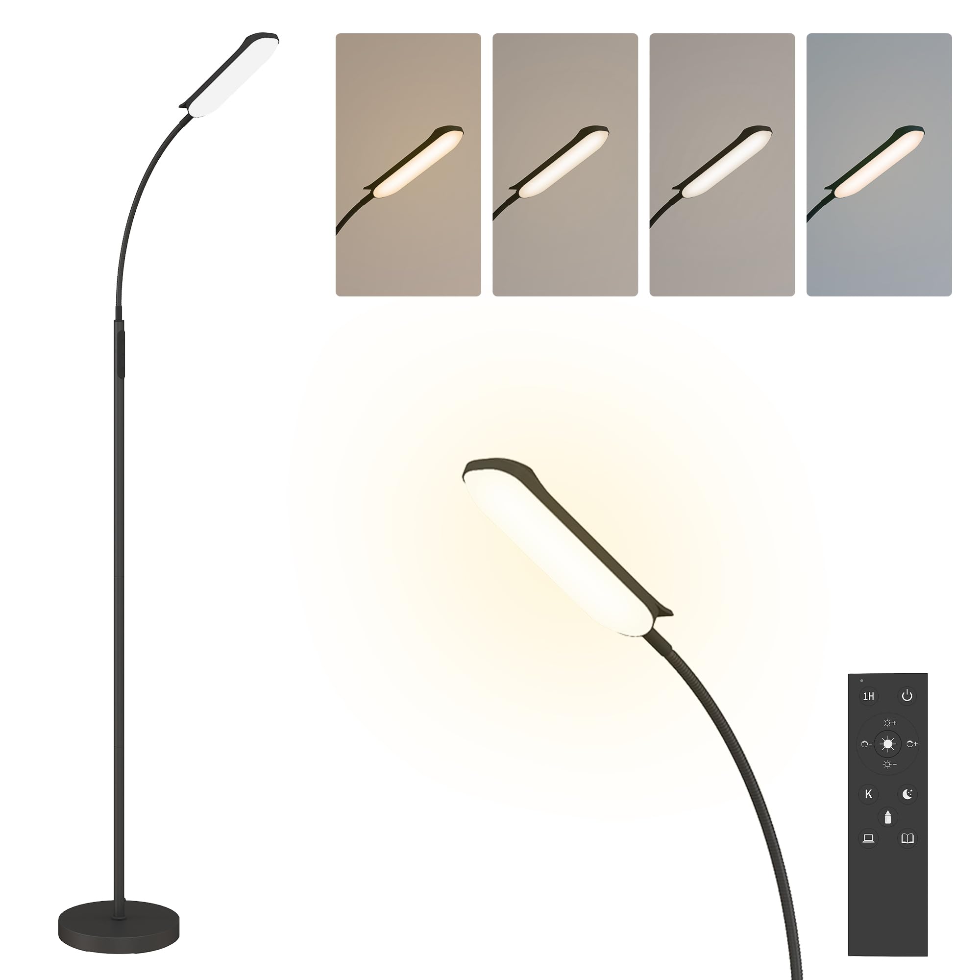 HOMCOM LED Floor Lamp Remote & Touch Control Stepless Dimmable Black