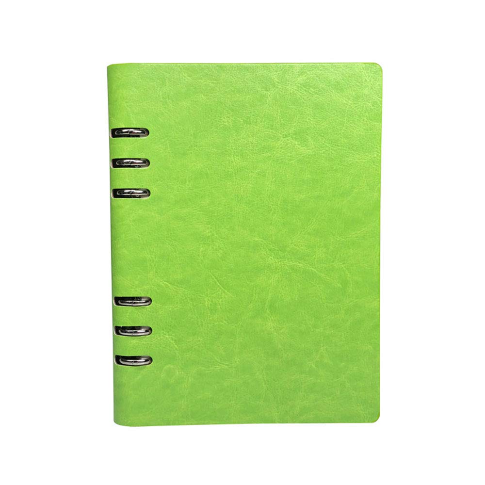 A5 Classic Refillable Notebook Loose Pocket Leather 6 Holes Ring Binder Personal Planner Organizer Notebook Binder Reusable Multi Functional, Grass