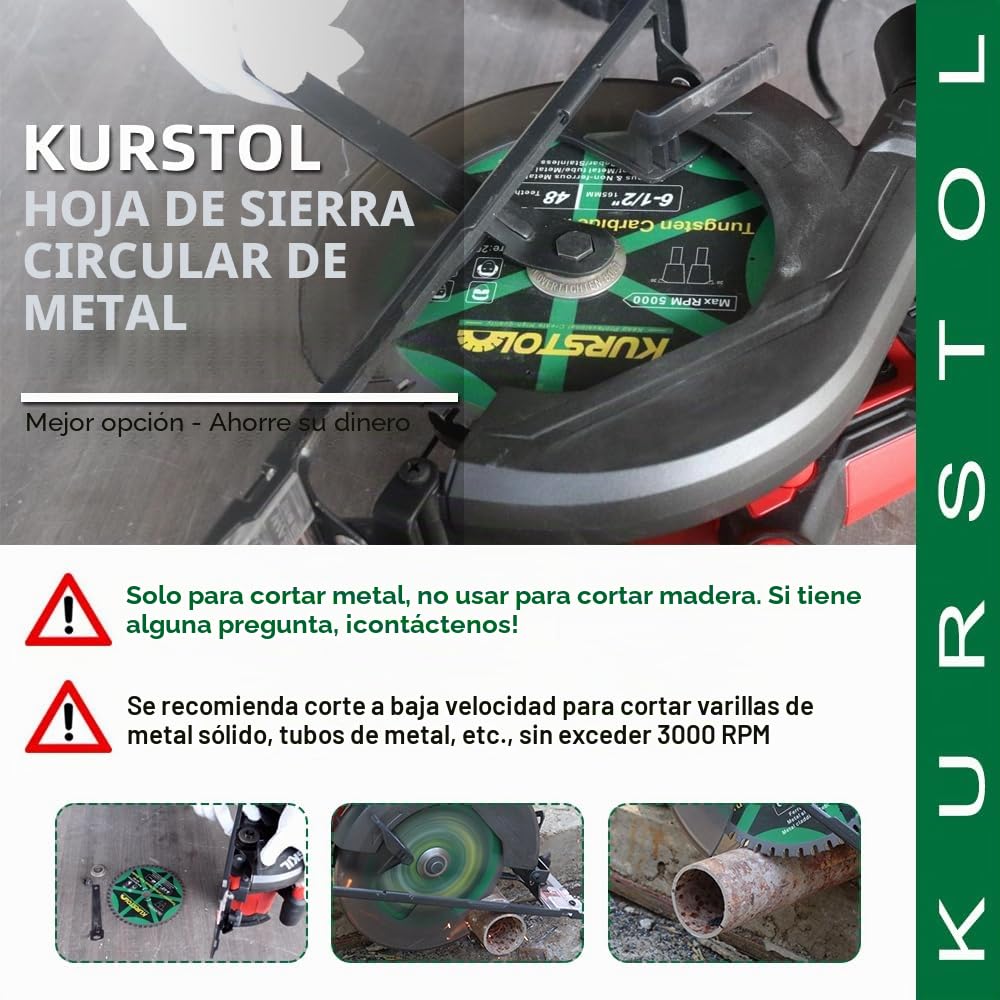 Hoja de Sierra Circular para Metal - 165 x 20 x 15,875mm Disco Corte 48T con Punta de Carburo para Acero, Hierro, Níquel, Titanio, Metales Ferrosos, Tubos de Acero