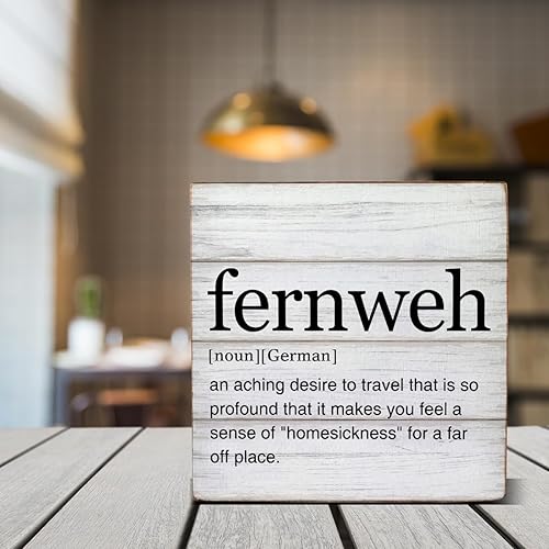 Miniatura 4 de Fernweh Definition - Letrero de madera con citas de viaje, decoración del hogar, para escritorio, mesa, estante de 5 x 5 pulgadas