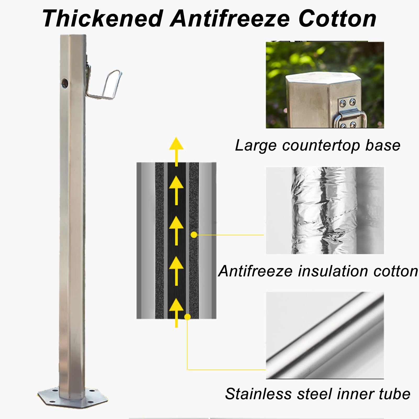 Colonne Jardin Verticale en Acier Inoxydable 304, Colonne Robinet Exterieur avec Robinet et Pistolet D'arrosage, pour Cour et Jardin(86x10.5cm/34x4in)