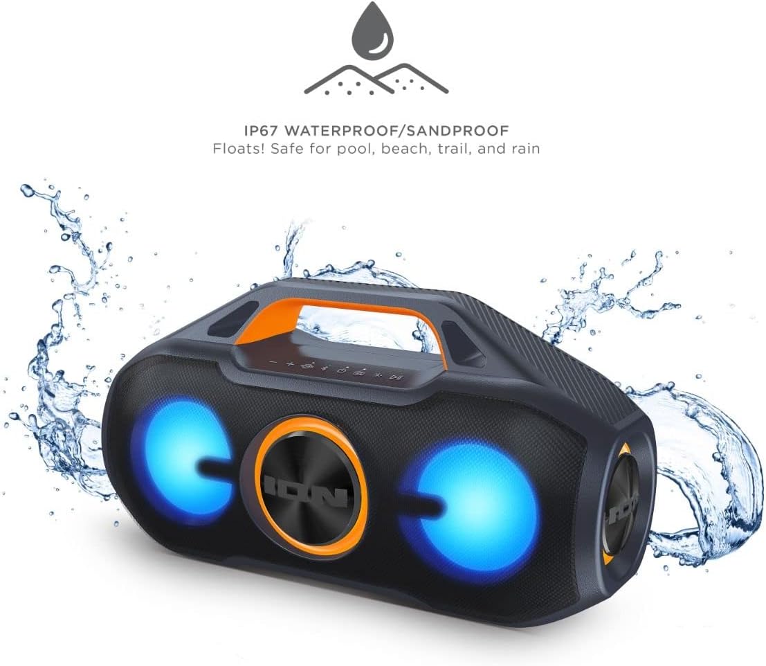 ION Audio AquaSport Max - Waterproof Bluetooth Stereo Speaker with Lights (Renewed)