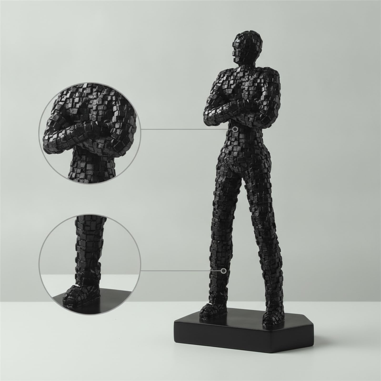 Figura Humana con Base Artística Escultura Resina Figura Resina para Oficina, Negro, Moderno Y Minimalista