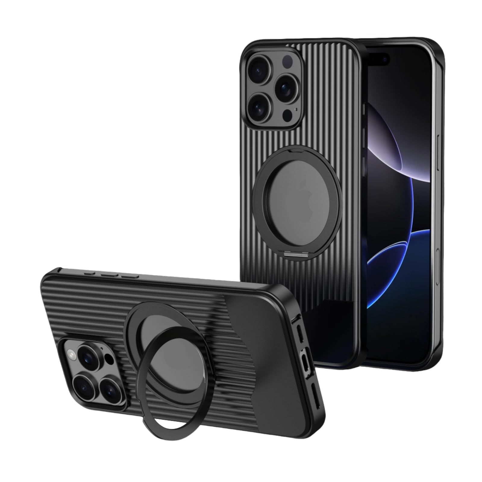 Coque iPhone 15 avec support 360 MagSafe style bagage noir - 8