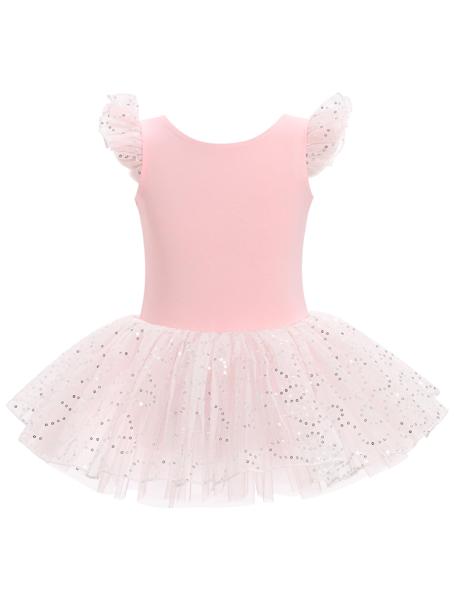 Kid Girls Classic Ruffle Sleeve Ballet Skirted Leotard Shiny Dance Tutu Dresses Ballerina Costume Pink