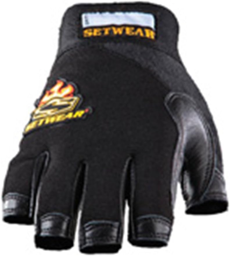 SetWear Genuine Leather Fingerless Gloves, Pair XX-Large (Size 12) Approximatly 5" 5.5" / 12.7-13.97cm, Black/Black