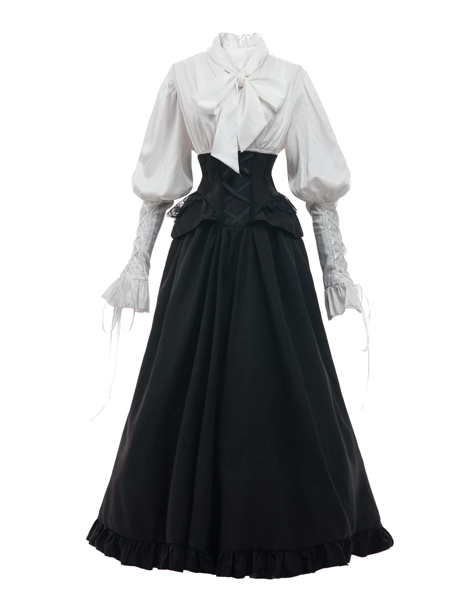 CR ROLECOS Black Victorian 2-Piece Dress 1800s Edwardian Ball Gown XXL