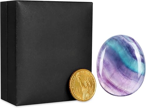 Miniatura 6 de Piedra de palma de cristal de fluorita arcoíris, piedra ovalada de preocupación para el pulgar de 1.8 pulgadas para terapia de alivio de ansiedad y