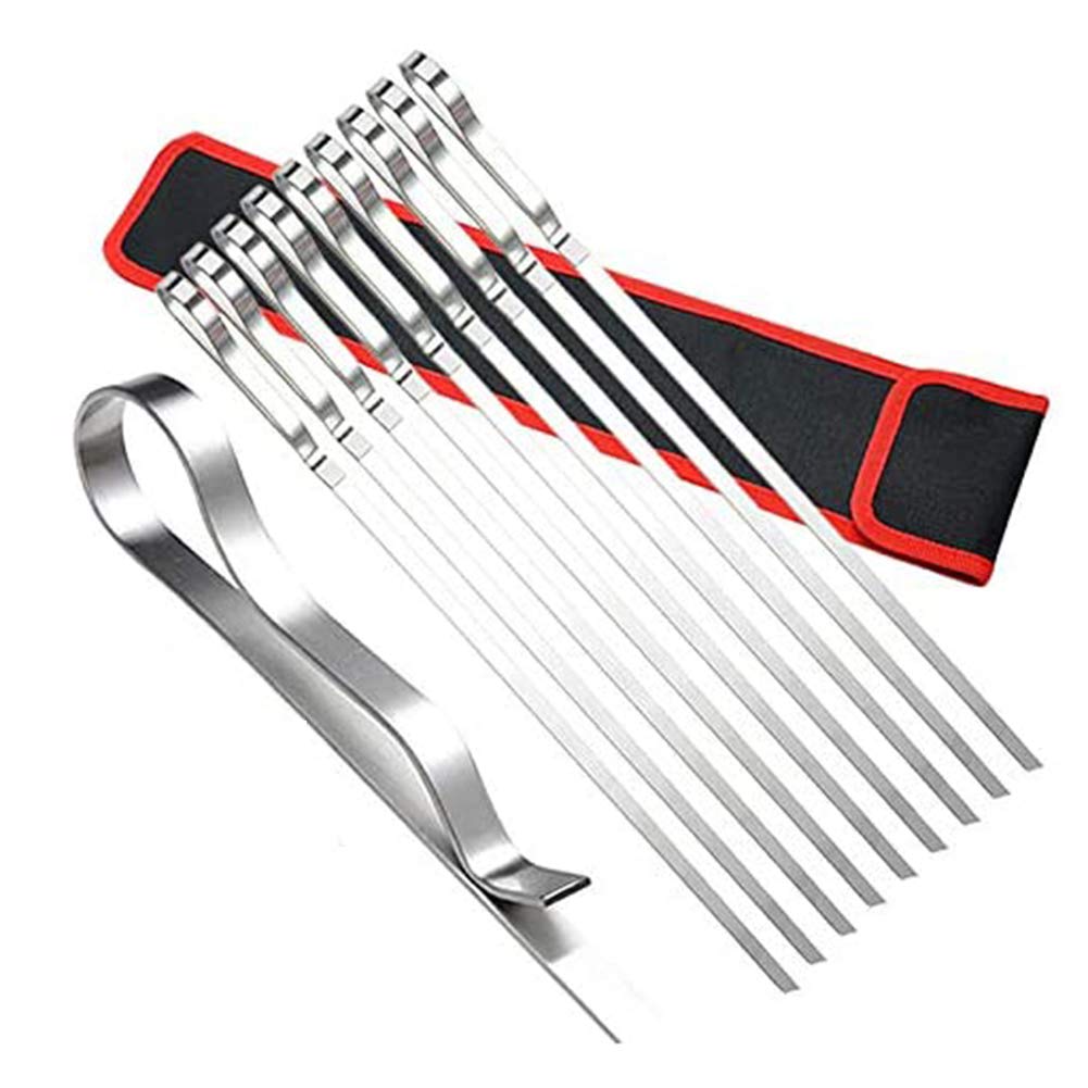Spiedini, spiedino da barbecue in metallo piatto riutilizzabile in acciaio inossidabile, bastoncini da 43 cm per barbecue, per campeggio all'aperto, gite, utensili da cucina -20 pezzi (Silver-1)
