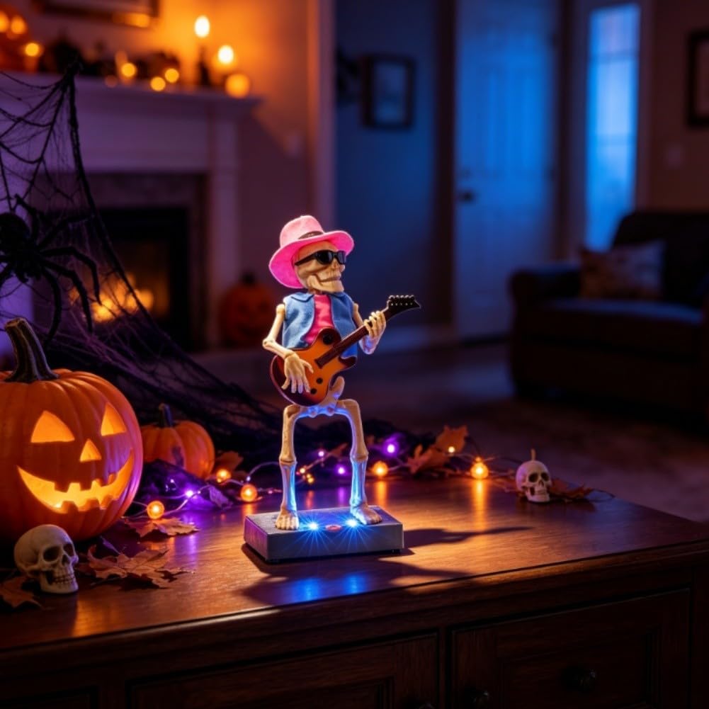 Elektrisch leuchtendes Skelettband, musikalisches Ornament, mit bunten Lichtern, für Halloween-Party, Zuhause, Dekoration, 15 x 8 x 37 cm (B)