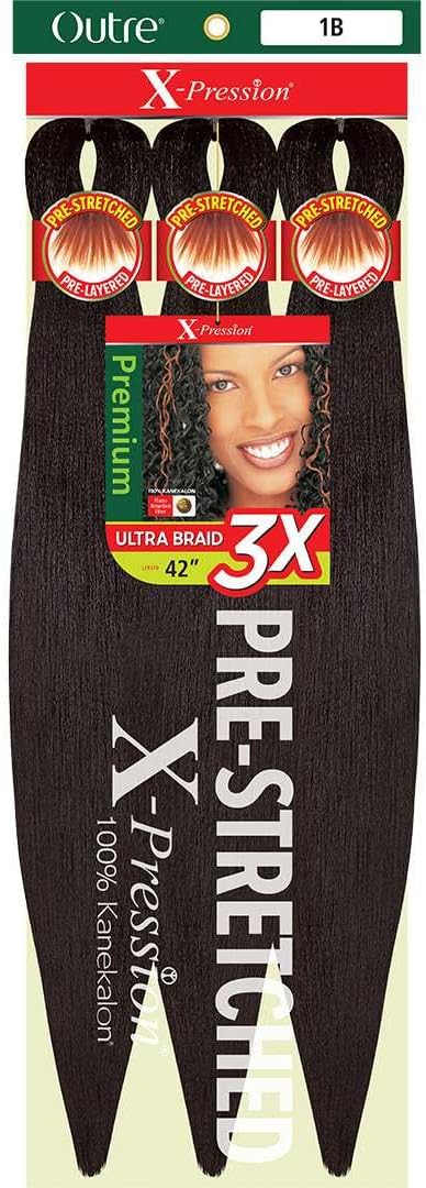 X-Pression Braid Pre Stretched Braid 42" 3X (5 Pack, OFF BLACK 1B)
