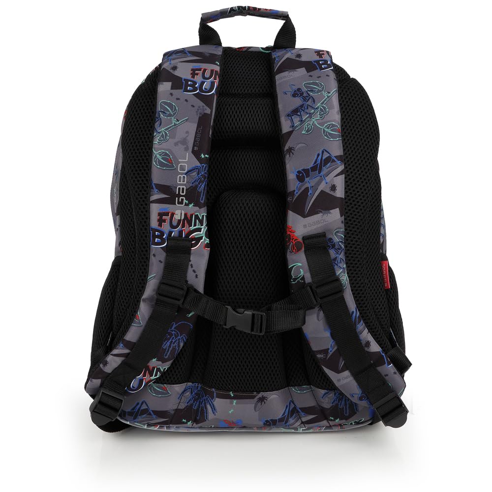 Gabol - Mochila Escolar de 3 Compartimentos 32x44x18 cm Bugs con Espalda Ergonómica de Rejilla, Funda para Portátil 15,6'' y Base Reforzada