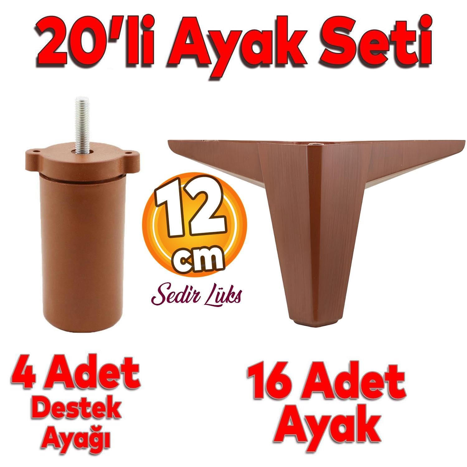 Badem10 20'li Set Sedir Lüks Mobilya Koltuk Kanepe Tv Ünitesi Destek Ayağı 12 cm Ahşap Desenli Ayakları