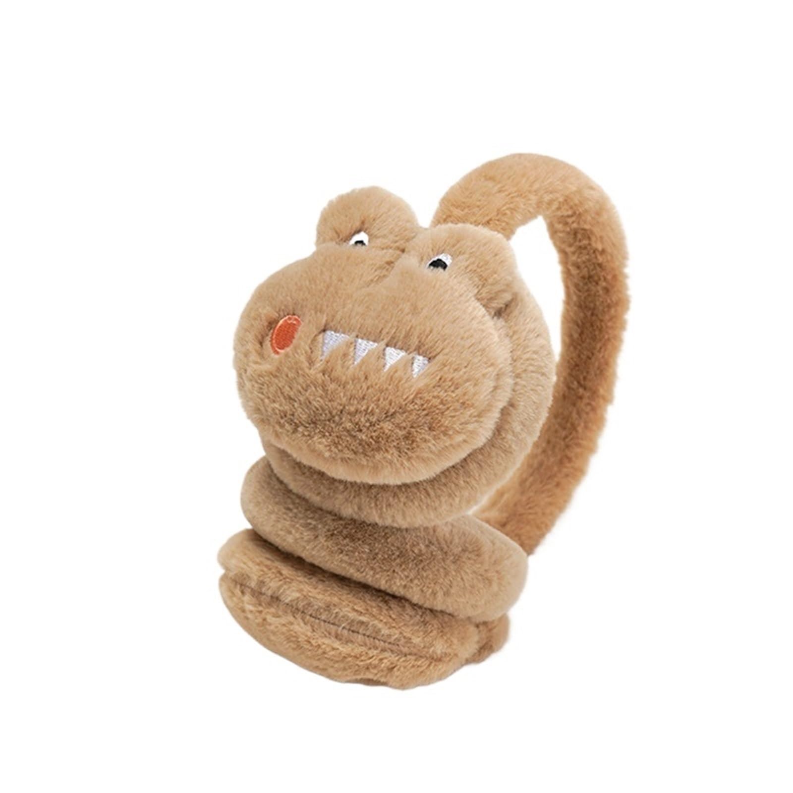 Cache-oreilles dinosaure brun rétractable en peluche pour enfant