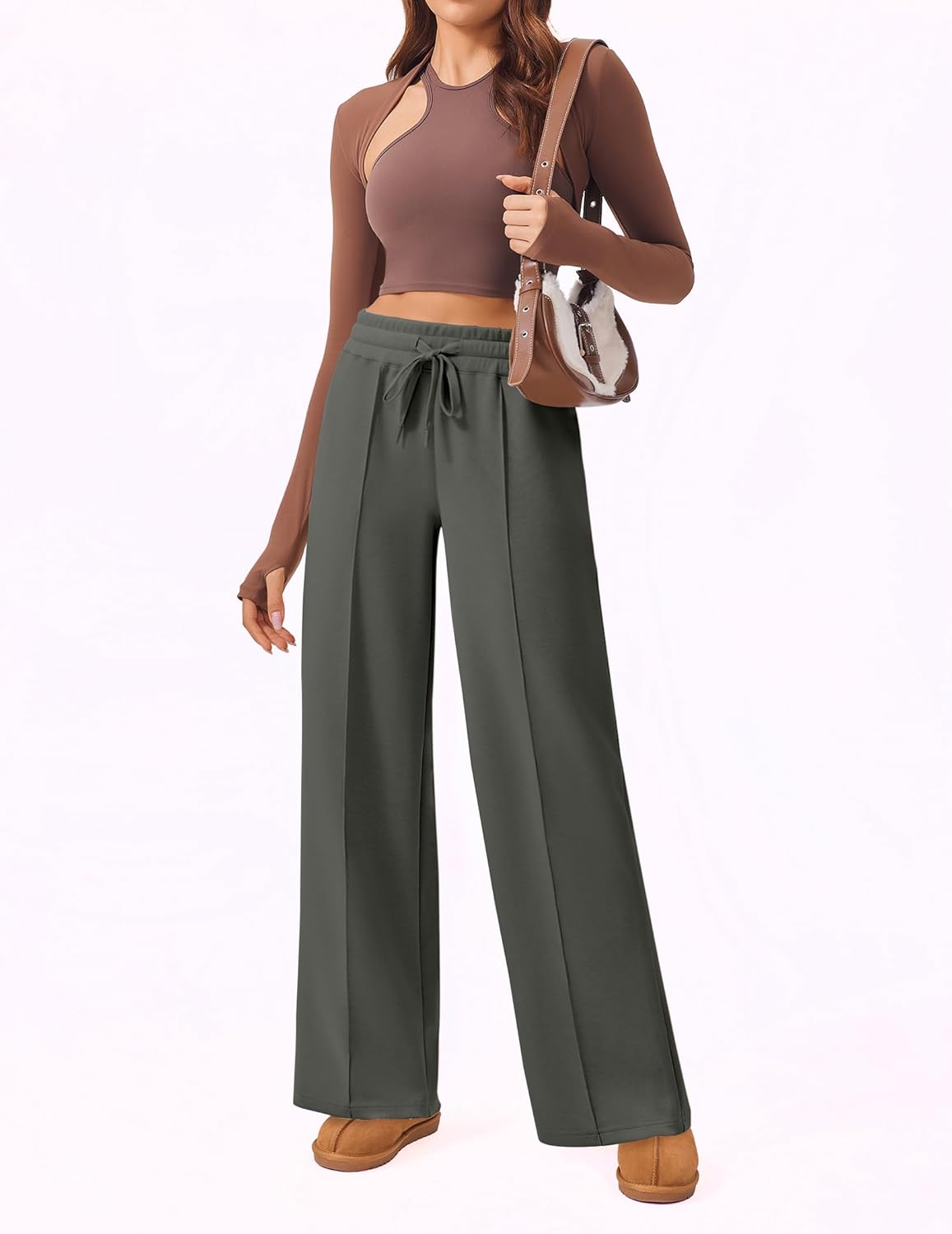 PINSPARK Wide Leg Sweatpants Women High Waisted Baggy Sweat Pants Elastic Elevated Seams Loose Active Pants with Pockets - Image 5