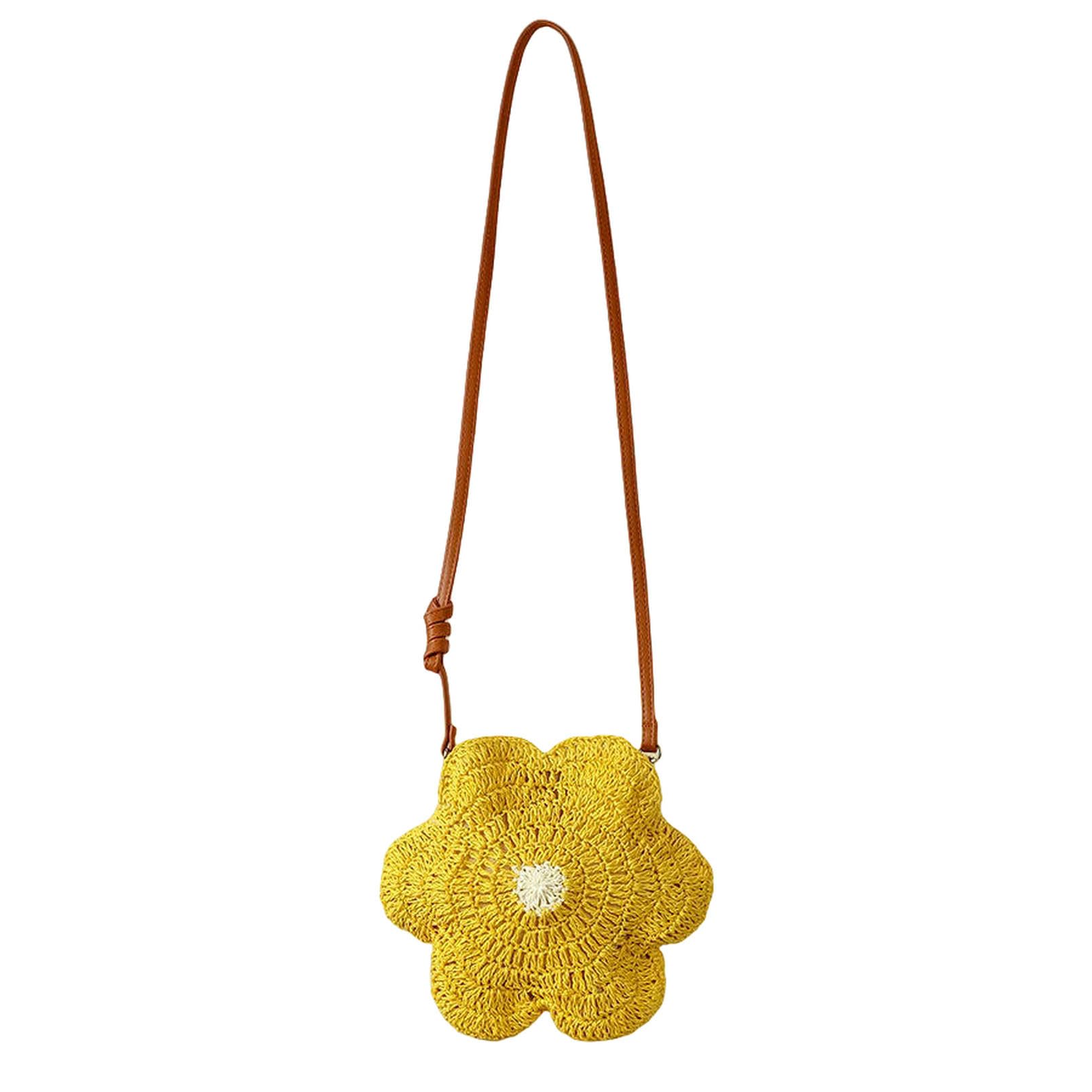 Borsa a Mano Donna Design di Fiori Carini da Sagni per Spalle Spalline Intrecciate Sacca Spiaggia Estiva Rotonda Shopper Borse-Giallo