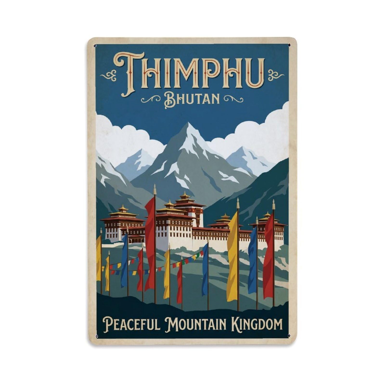 Huiyhb 8X12inch(20X30cm) Bhutan Thimphu Retro Travel Metal Tin Sign