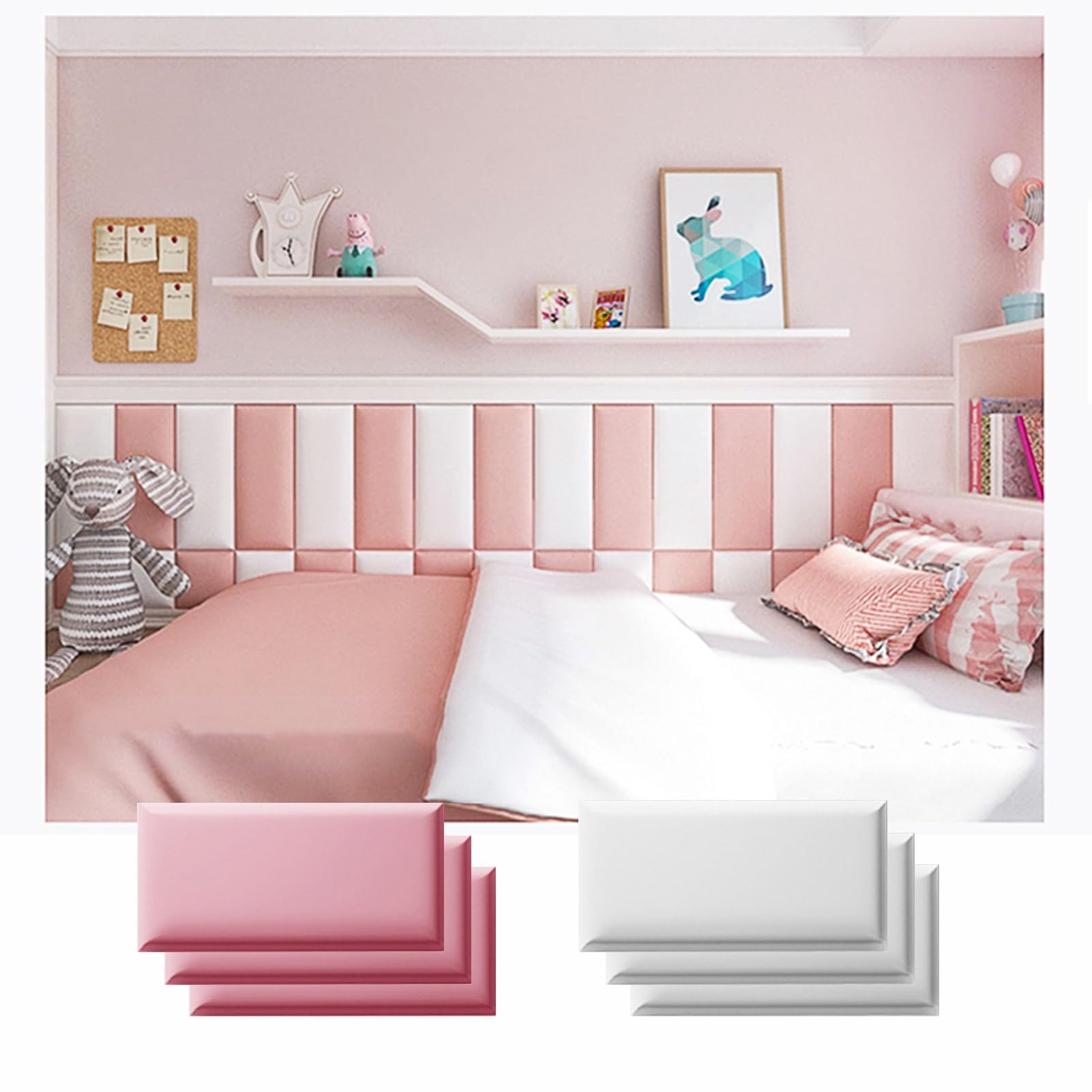 Anti-Kollisions-Wandpolster, Wyściółka dla dzieci Różowa, Panel ochronny Tapicerowane panele ścienne Zagłówek(6pcs,20cmx40cm)