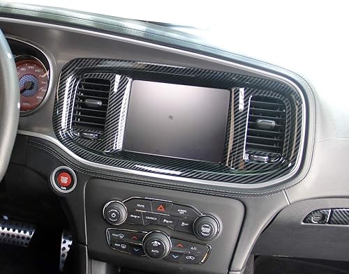 Miniatura 9 de crosselec Marco de pantalla de navegación de DVD de fibra de carbono para Dodge Charger 2015+ (fibra de carbono roja)