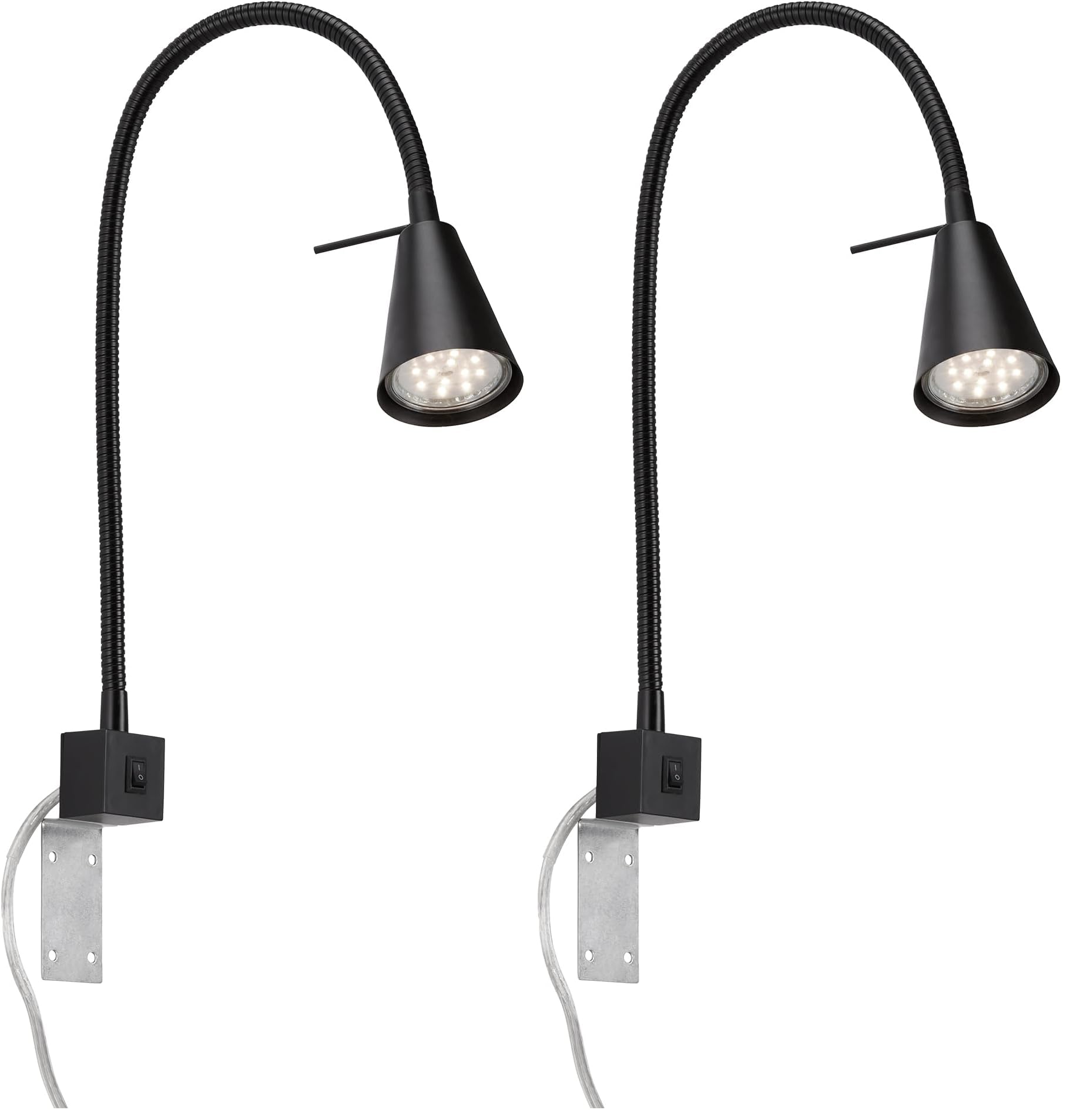 BRILONER - LED Leselampe mit Schalter am Gehäuse, schwenkbar, GU10 4,7W, 400lm, warmweißes Licht, Wandleuchte Innen, Wandlampe, Bettlampe, Lampe Bett, Leselicht, Nachttischlampe, 40,3 cm, Schwarz