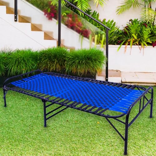 Image of Casa Copenhagen, Portable Single Folding Bed Heavy Duty Metal Cot Khat for Sleeping Bed Space Saving Design Sturdy Synthetic Niwar feet - Aqua Blue & Charcoal Black