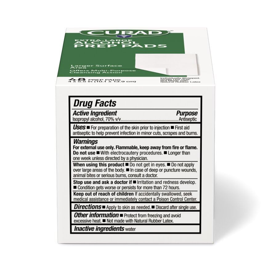 CURAD XL Size 2-Ply Sterile Alcohol Prep Pad, 4" x 5.5", 48/Box, Case of 24