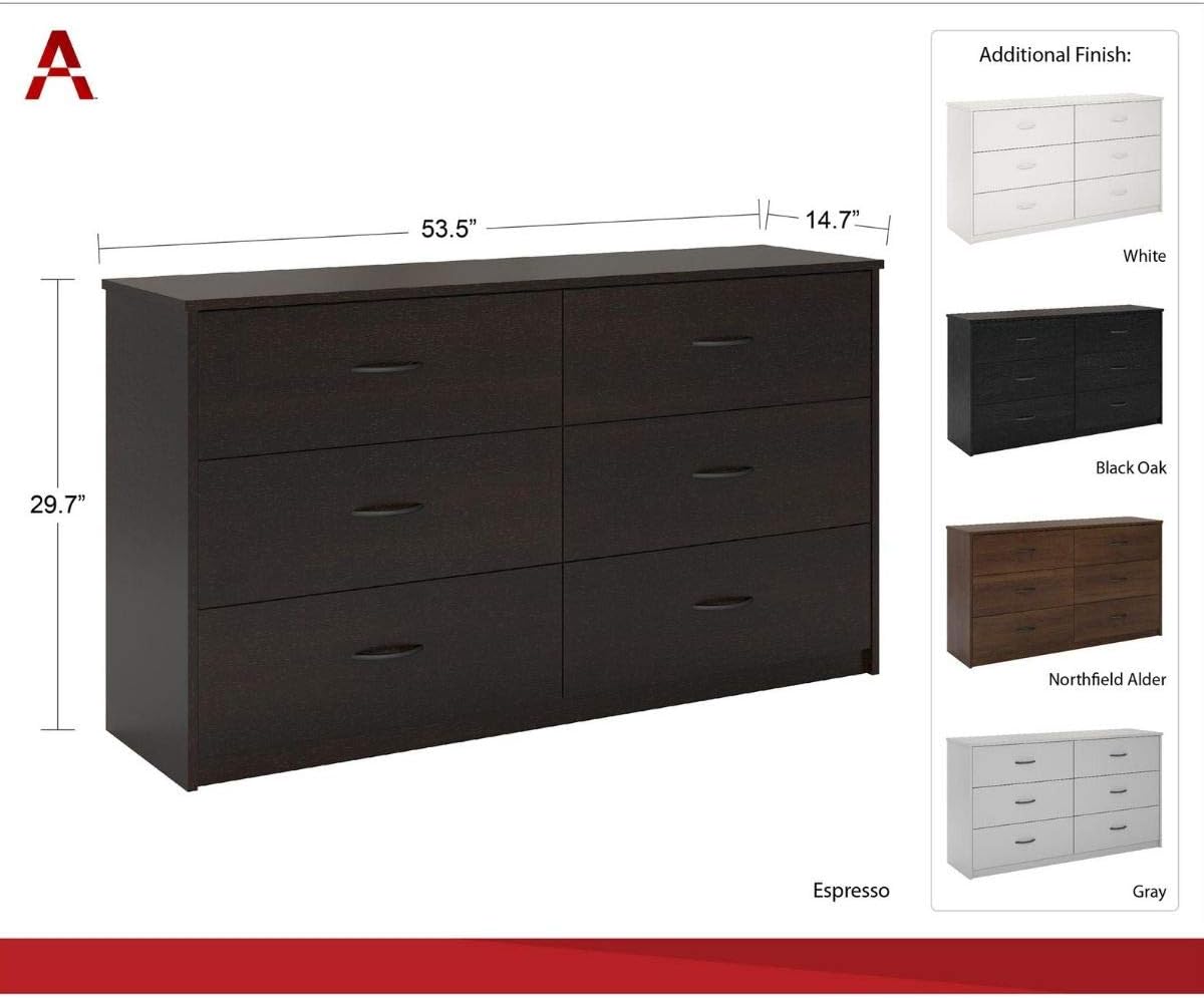 Mainstays 6 Drawer Dresser, White Stipple