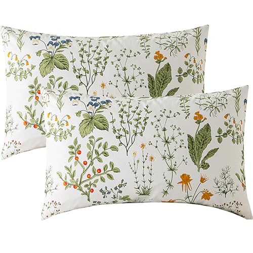 Zusbest 100% Cotton Floral Pillow Cases Standard Size Set Of 2, 19''×29'', Reversible Botanical Green Pillowcases thumb #8