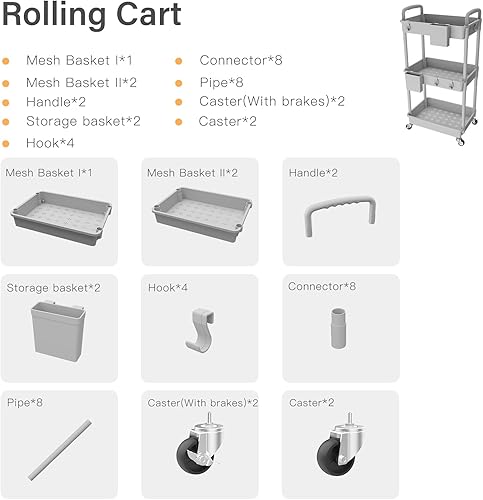 Miniatura 70 de REBECAT - Carrito utilitario de 3 niveles con cajón, hecho de organizador de almacenamiento multifuncional para cocina, baño, sala de estar, oficina
